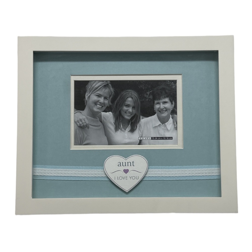 2009 CARLTON CARDS white 6"x4" photo frame with blue insert for aunt gift, NIB.